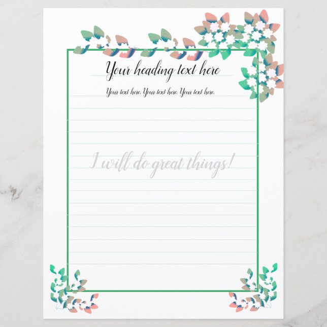 White Jasmine Floral Lined Writer Paper (Vorderseite)