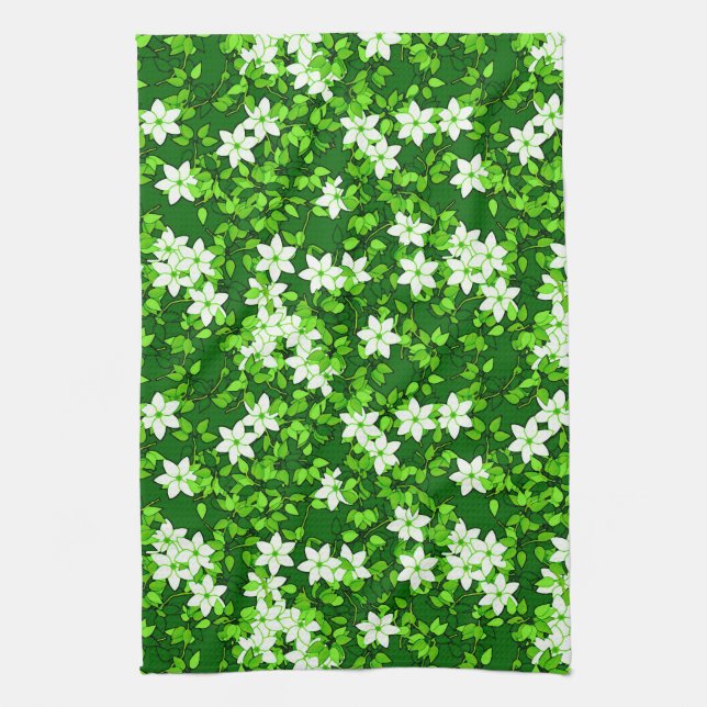 White Jasmine unter den grünen Blätter Geschirrtuch (Vertikal)