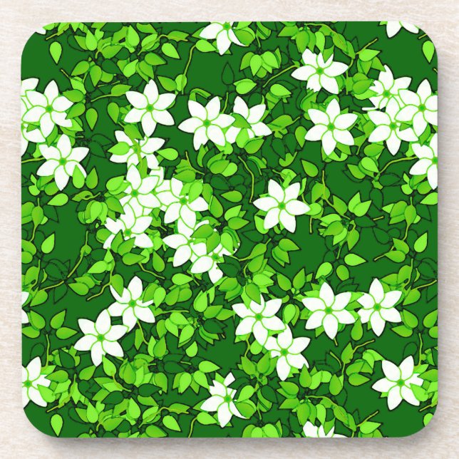 White Jasmine unter den grünen Blätter Getränkeuntersetzer (Vorderseite)