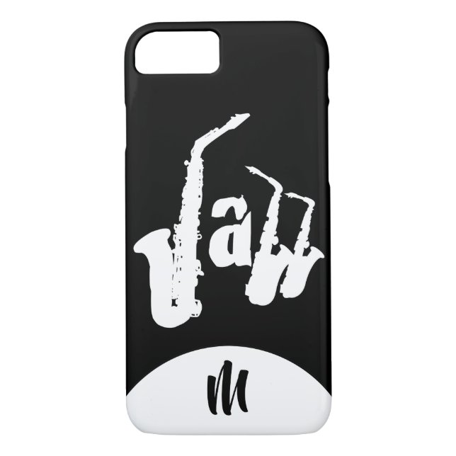 White Jazz Sax Farbe 2 Monogram iPhone Case (Rückseite)