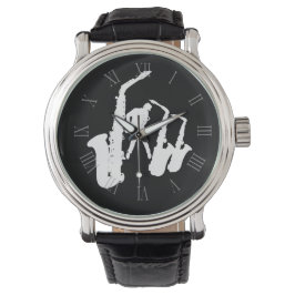 White Jazz Sax Jazzman Roman Numerals W3 Armbanduhr