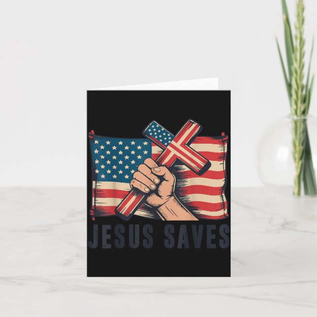 White Jesus Saves American Flag Christian Patrioti Karte (Vorderseite)