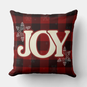 White JOY of Christmas Elegante Roter Büffel karie Kissen