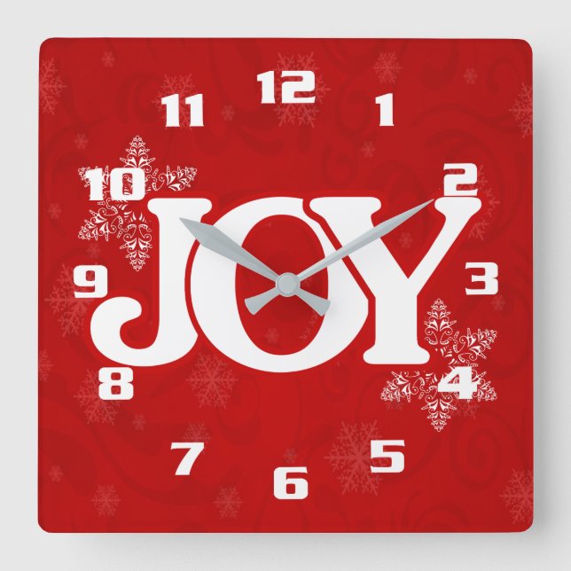White JOY on Elegante Red Christmas Quadratische Wanduhr (Vorderseite)