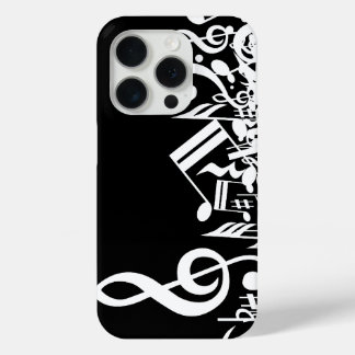 White Jumbled Musical Notes on Black iPhone 15 Pro Hülle