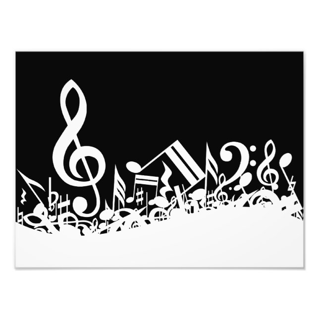 White Jumbled Musical Notes on Black Fotodruck (Vorne)