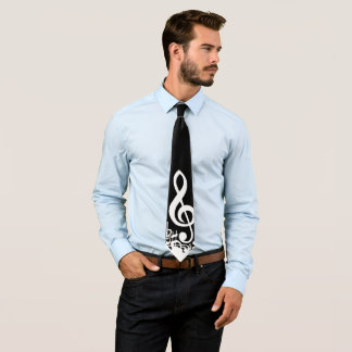 White Jumbled Musical Notes on Black Krawatte