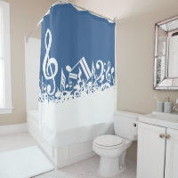White Jumbled Musical Notes on Blue