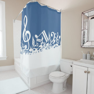 White Jumbled Musical Notes on Blue Duschvorhang