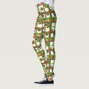 White Kariert Holly Berries Weihnachten Leggings