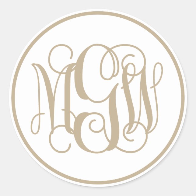 White Khaki Vine Script Monogram, DIY BG Runder Aufkleber (Vorderseite)