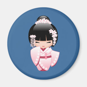 White Kimono Kokeshi Doll - Cute Geisha Girl Magnet
