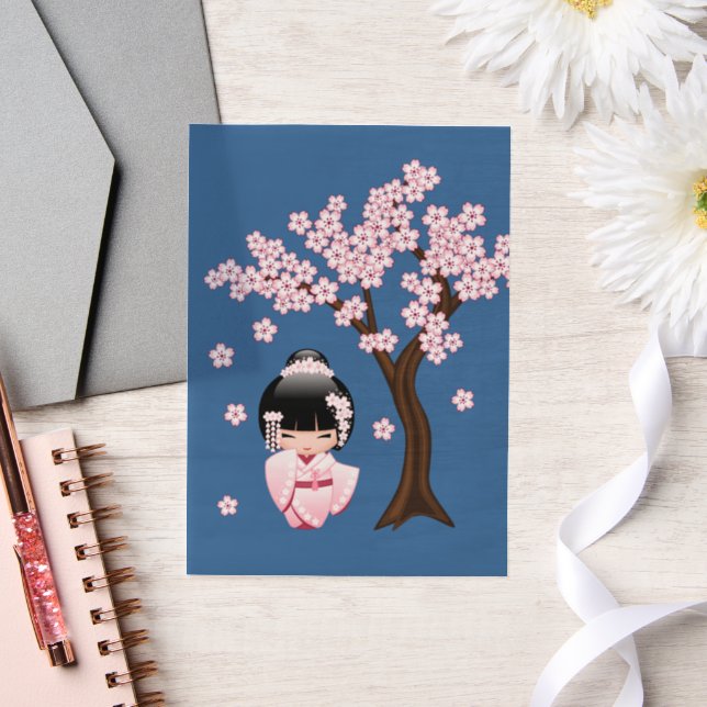 White Kimono Kokeshi Doll Niedlich Geisha Blue Ins (Hochzeit)