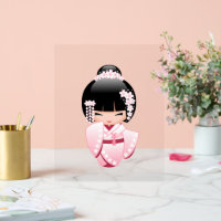 White Kimono Kokeshi Doll - Niedlich Geisha Girl