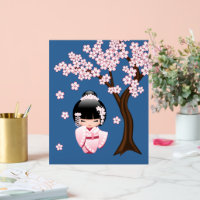 White Kimono Kokeshi Doll Niedlich Geisha Girl Blu