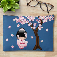 White Kimono Kokeshi Doll Niedlich Geisha Girl Blu
