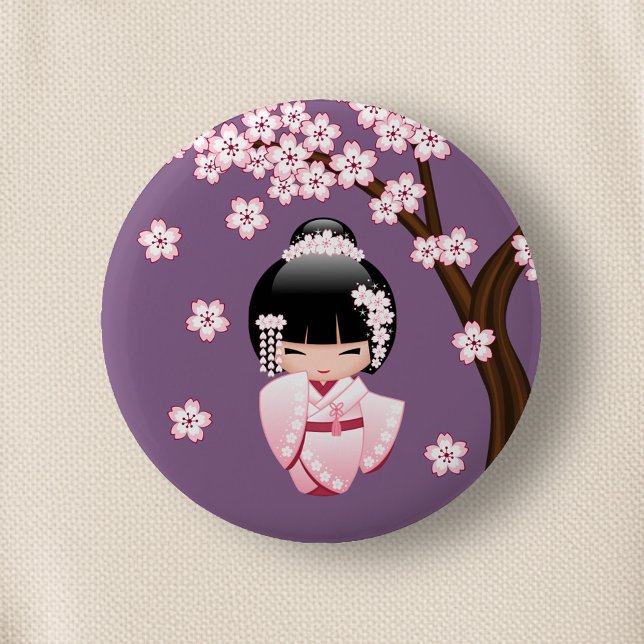 White Kimono Kokeshi Doll - Niedlich Geisha Girl Button (Von Creator hochgeladen)