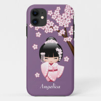 White Kimono Kokeshi Doll - Niedlich Geisha Girl
