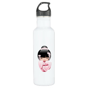 White Kimono Kokeshi Doll - Niedlich Geisha Girl Edelstahlflasche