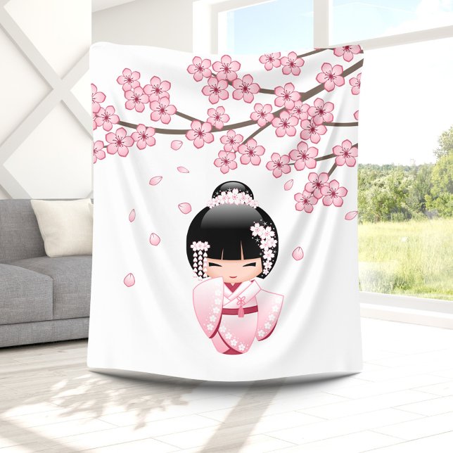 White Kimono Kokeshi Doll - Niedlich Geisha Girl Fleecedecke (Von Creator hochgeladen)