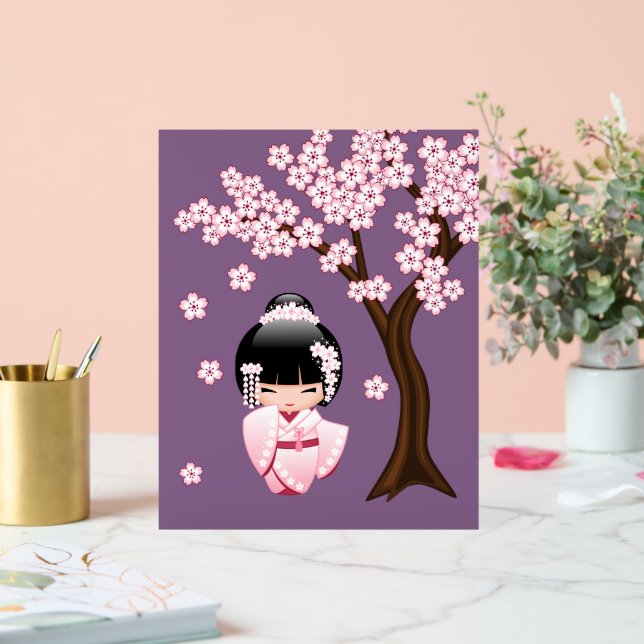 White Kimono Kokeshi Doll Niedlich Geisha Girl Lil Acrylschild (Hochzeit)