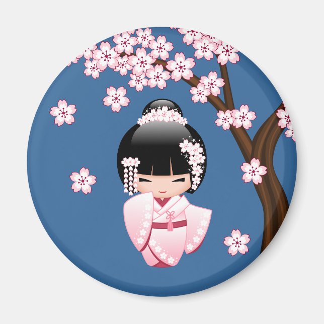 White Kimono Kokeshi Doll - Niedlich Geisha Girl Magnet (Vorne)