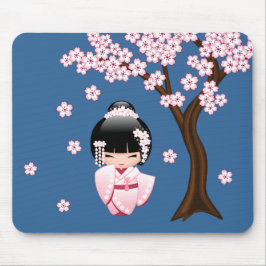 White Kimono Kokeshi Doll - Niedlich Geisha Girl Mousepad
