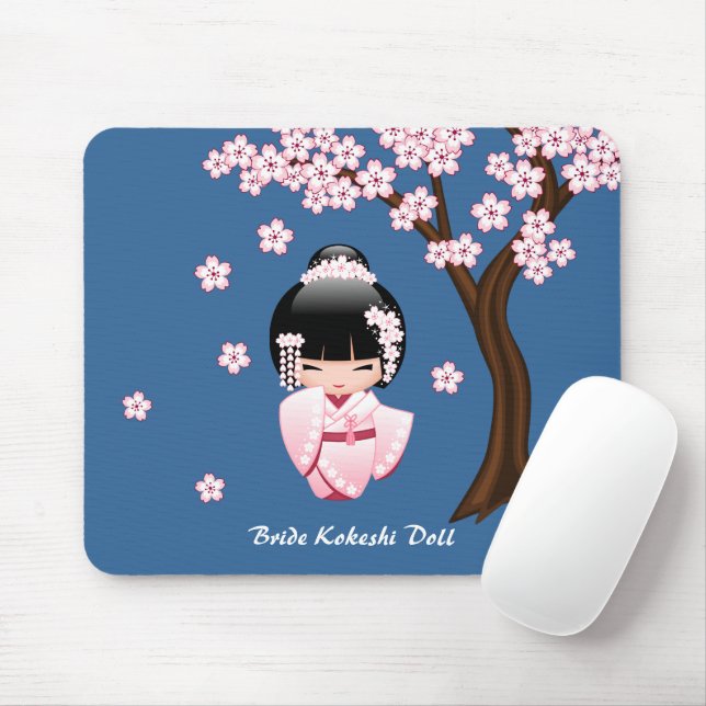 White Kimono Kokeshi Doll - Niedlich Geisha Girl Mousepad (Mit Mouse)
