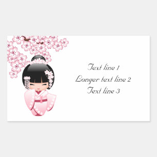 White Kimono Kokeshi Doll - Niedlich Geisha Girl Rechteckiger Aufkleber