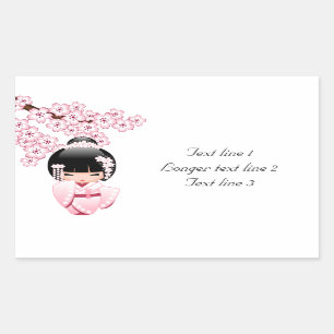 White Kimono Kokeshi Doll - Niedlich Geisha Girl Rechteckiger Aufkleber