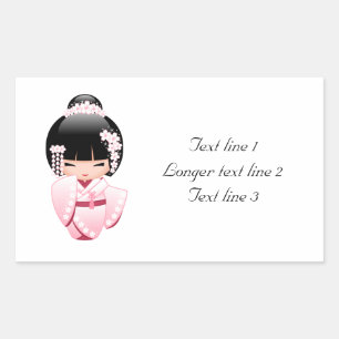 White Kimono Kokeshi Doll - Niedlich Geisha Girl Rechteckiger Aufkleber