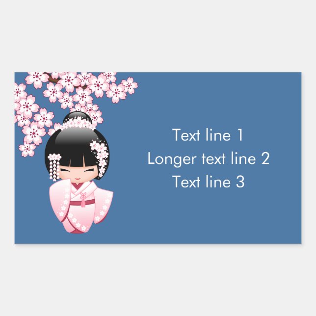 White Kimono Kokeshi Doll - Niedlich Geisha Girl Rechteckiger Aufkleber (Vorderseite)