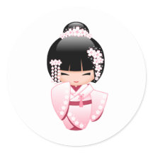 White Kimono Kokeshi Doll - Niedlich Geisha Girl