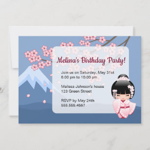 White Kimono Kokeshi Doll - Niedliche Geburtstag P Einladung