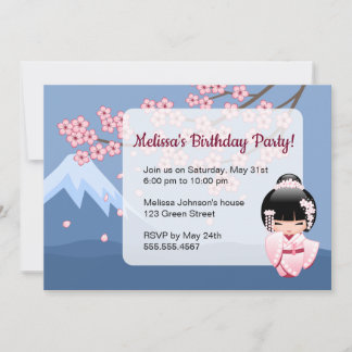 White Kimono Kokeshi Doll - Niedliche Geburtstag P Einladung