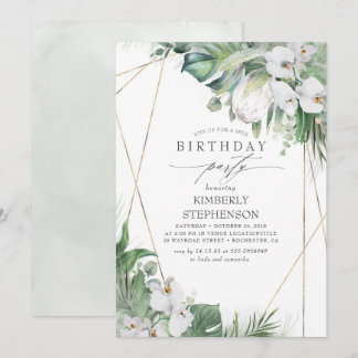 White King Protea Orchids Tropical Birthday Party Einladung