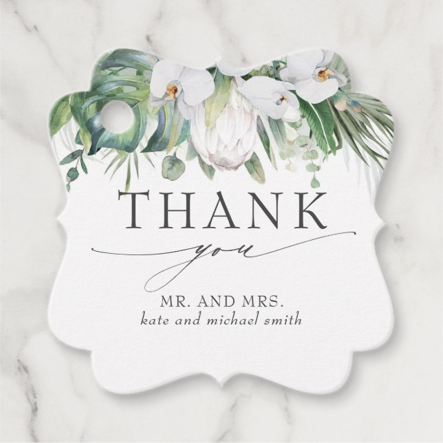 White King Protea Orchids Wedding Vielen Dank Geschenkanhänger (Vorderseite)