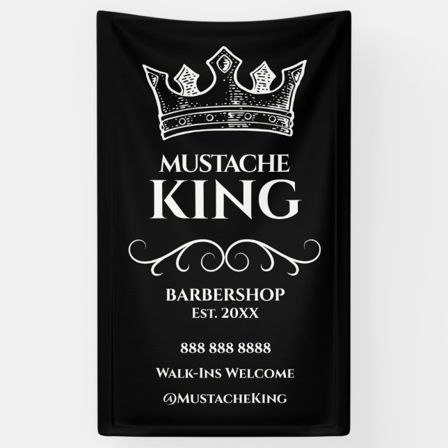 White King's Crown und Mustache Barbershop Banner (Vertikal)