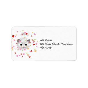 White Kitten Cat Heart Confetti Address Labels Adressaufkleber