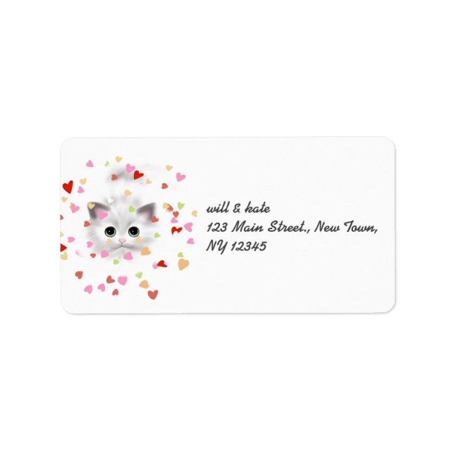 White Kitten Cat Heart Confetti Address Labels Adressaufkleber (Vorne)