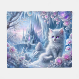 White Kitten in Fantasy Ice Kingdom Fleecedecke