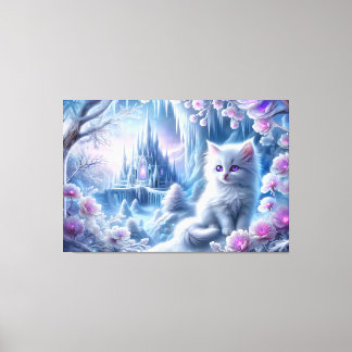 White Kitten in Fantasy Ice Kingdom Leinwanddruck