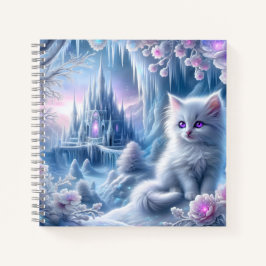 White Kitten in Fantasy Ice Kingdom Notizbuch