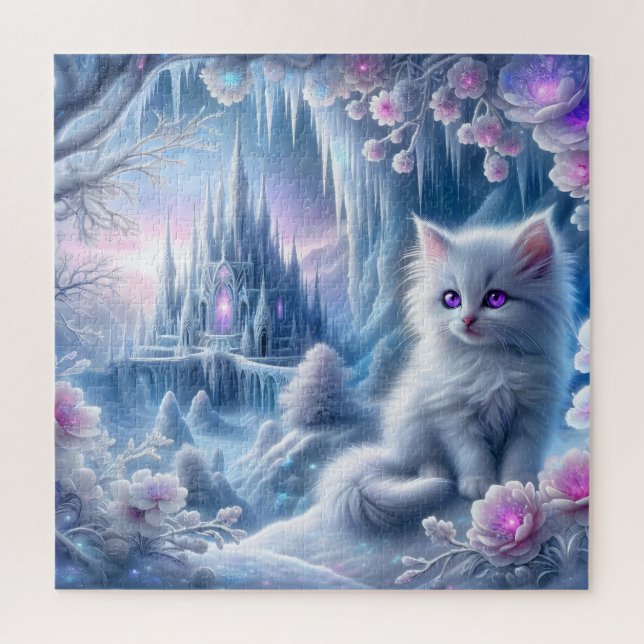 White Kitten in Fantasy Ice Kingdom Puzzle (Vertikal)