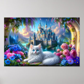 White Kitten in Magical Fantasy Kingdom Poster