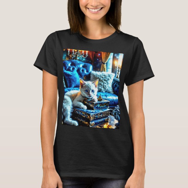 White Kitten Lieben Bücher T-Shirt (Vorderseite)