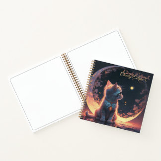 White Kitten Moon Spiral Notebook Notizbuch