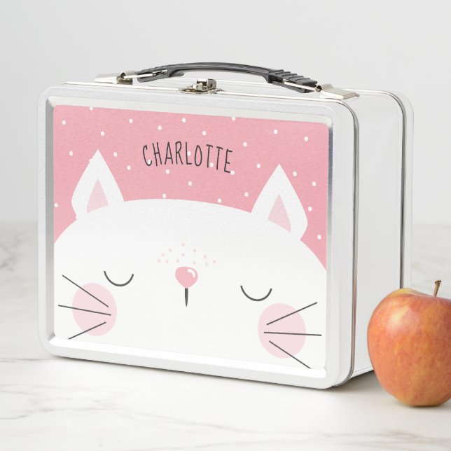 White Kitten - Name - Pink Metall Lunch Box (Beispiel)