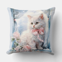 White Kitten Pink Bow Kissen
