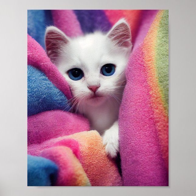 White Kitten - Rainbow Critters Collection Poster (Vorne)